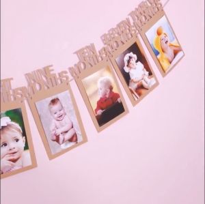 Baby 12 Months Photo Frame Kraft Paper | Baby Photo Hanging Banner | 1st Baby Party Birthday Wall Baby Shower Decoration