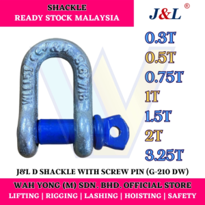 J&L BELENGGU D GALVANI DENGAN PIN SKRU / GALVANIZED D SHACKLE WITH SCREW PIN (G-210 DW) 0.3T - 3.25T