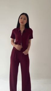 ALOHA Eun Ji Set 113 | Setelan Wanita Knit Lengan Pendek | Top & Pants Hightwaist Wanita with Zipper