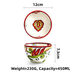 OMK Bohemian Style Hand-painted Underglaze Ceramic Dinnerware Set Dinner Plate Deep Dish Salad Bowl Mug Breakfast Cup Tableware Set Red Luca Series