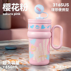 แก้วน้ำอุ่นน้ำแข็งความจุขนาดใหญ่ 316 สแตนเลส น่ารัก มีด้ามจับ สำหรับของขวัญสำหรับห้องทำงาน หอพัก แก้วน้ำอุ่นน้ำแข็งแบบมีฝาปิด