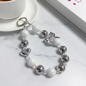 Phone Strap Pita Silver Love Manik Manik Besar Cantik Gantungan Handphone Manik Manik Besar Pita Love