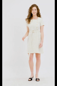 Krizia Special Fabric Square Neck Belted Shift Dress