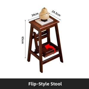 Solid Wood Foldable Multifunctional Step Stool 3 Steps