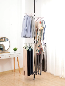 Adjustable Floor to Ceiling Clothes Rack No Drill Telescopic Garment Hanger Space Saving Bedroom Storage Organizer