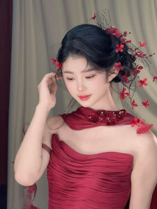 New Vintage French Red Flower Hairpin Wedding Headwear Forest System Marriage Dress Styling Accessories Luxury Feeling Hair Accessories