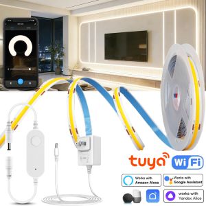 12V Tuya Smart Life WiFi COB LED Strip 1m 2m 3m 4m 5m White/Warm White Dimmable COB LED Strip Light Work with Alexa Google Home