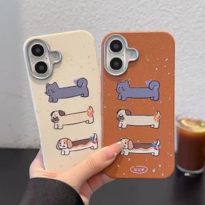Cute cartoon cat dog skin pattern phone case for iPhone X XR XS 11 12 13 14 15 16 Pro Max Plus casing Anti fall soft cover for iPhone13 case