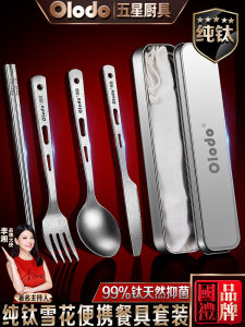 Portable Outdoor Camping Dining Set Fork Spoon Knife Multifunctional Titanium Cutlery by Olodo for Barbecue and Picnic