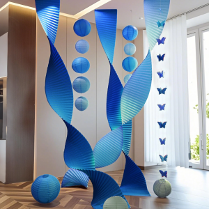 Blue Wedding Decor Chinese Paper Folding Corrugated Paper Festival Holiday Background Wave Design for Marriage Ceremony