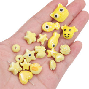 Yellow Cute Handmade Ceramic Porcelain Rabbit Pumpkin Charm Beads Loose Spacer Beads For Bracelet Necklace Keychain DIY Jewelry Making Craft Accessories