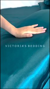 Bộ Ga Giường Phi Lụa Victorias Bedding Màu Xanh Cổ Vịt Chính Hãng Korea