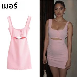MUJER 2025 ชุดสตรีสีชมพูมินิเดรสผู้หญิงฤดูร้อนBacklessชุดสั้นผู้หญิงHollow Out Casualชุดสตรี