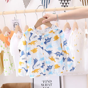 Portable Breathable Pure Cotton Hooded Childrens Summer Sun Protection Clothing Lightweight Skin-Friendly Outdoor Coat