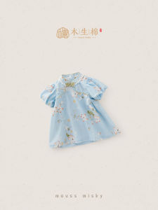 Summer Thin Chinese Style Princess Dress Short Sleeve Girls Baby Dress Silk Cotton Blend One Year Old Birthday Dress