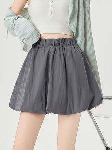 Gray Flower Bud Short Skirt Womens High Waist Puffy A-Line Mini Skirt Sweet Style Lantern Pants Skirt Trendy Commute Korean Style
