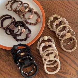 5pcs Simple Heart-shaped Hair Ring Women High Elastic Korean-style Rubber Band Hair Accessories