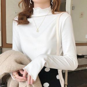 Elegant Long Sleeve Womens Base Shirt Half High Neck Pure Color Slim Fit Warm German Velvet Inner Wear Business Home Wear