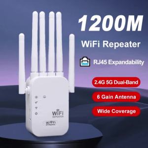 Kebidumei | Kebidumei 1200Mbps Wifi Repeater Dual Band 2.4G 5G Network Range Extender Signal Booster Amplifier 6Antenna Wireless WiFi Router