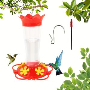 1PC 2024 New Hummingbird Feeders for Outdoors Hanging Ant and Bee ProofHumming Birds Feeders for Outside 13.5OZ Red Plastic Fl