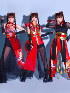 Red National Trend Street Dance Costume Womens Jazz Performance Suit Year End Party Stage Wear Female Group Performance Outfit