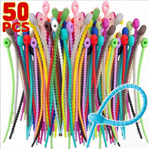 YESPERY 50Pcs Multifunctional Cable Wire Organizer Reusable Cable Ties Self-Locking Silicone Tag Rope Key Ring Doll Pendant DIY Accessories