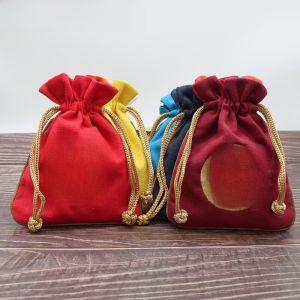 Embroidered Linen Storage Bag Drawstring Folk Art Jewelry Storage Bag Buddha Bead Bag Fashion Accessory Organizer