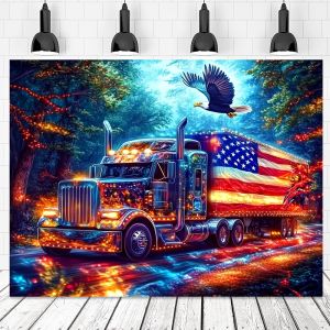 VIKAMA Xe Tải Mỹ Cờ Đại Bàng Tấm Thảm Retro Xe Máy Ngày Độc Lập Trang Trí Cho Phòng Khách Phòng Ngủ Lối Vào Polyester