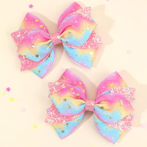 2Pcs Rainbow Star Hair Clips Sweet Glitter Sequin Hairpins New Ribbon Barrette For Girls Children Headwear Hair Accessories Gift