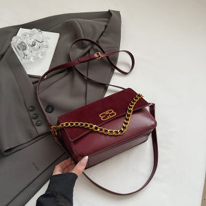 Vintage Matte Leather Chain Underarm Bag Fashionable Versatile Commute Crossbody Small Square Bag European Style Polyester Lining