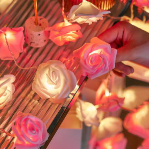 Battery Operated LED Rose Flower String Lights Romantic Floral Fairy Lights for Wedding Party Birthday Festival Decoration