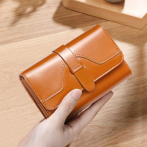 BANYANU Anti RFID Lady Card Holder Coin Purse Travel Cow Genuine Leather Short Trifold Wallet for Women Brown Black Color