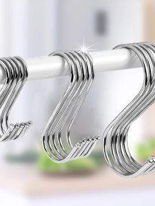 Stainless Steel S-Shaped Iron Hook Metal Shelf Hanging Strip Display Rack Snack Hook Lightweight No Drilling Required Kitchen Storage