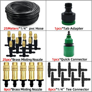 15M-30M Outdoor Misting Cooling System Garden Irrigation Watering 1/4 Brass Atomizer Nozzles 4/7mm Hose for Patio Greenhouse