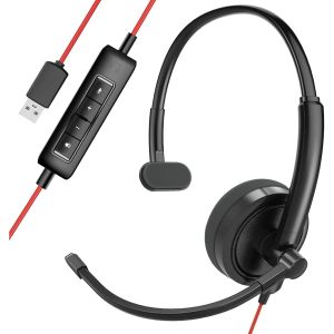 HROEENOI Premium USB Wired Headset with Noise-Cancelling MicrophoneIdeal for PCLaptopZoom CallsSkype MeetingsCall Center