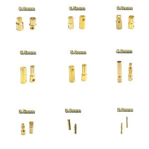 20 Pairs Gold Plated Brass 2/3/3.5/4/5/5.5/6/6.5/8MM Banana Connector Plug Bullet Male Female ESC Lipo RC Battery Plugs