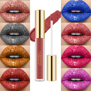 10 สี Diamond Lip GLOSS Glitter Shimmery SHINY Liquid ลิปสติก Pearlescent Lip Tint กันน้ํา Long Lasting LIPS Glaze