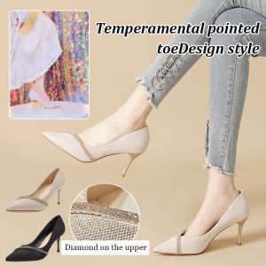New rhinestone sequin high heels stiletto pointed toe elegant womens shoes comfortable