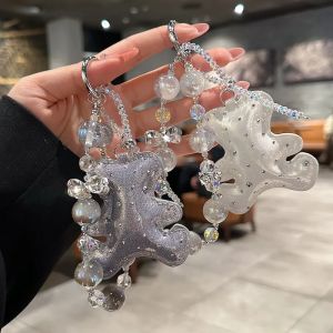 Cute Relax Bear Beautiful Short Beads Hand Wrist Strap Crystal Rhinestone Lanyard Phone Charm Ornament Keychain Hang Rope