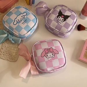Sanrio Coin Wallet Bag Purse Waterproof PU Leather Sanitary Napkin Storage Bag Cinnamon Dog Kuromi Melody Cartoon