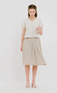 Pleated High Waistband with Belt Loops Skirt