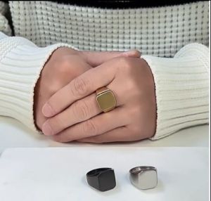 Kemstone nam nhẫn thép không gỉ bạc đen mạ vàng vuông nhẫn ấn tín Matte trang sức