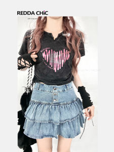 Y2K Dance Wear Grey Heart-Shape T-Shirt for Women Summer Short Sleeve Crewneck Top with Drawstring Side Skirt