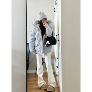 High Waist Stretchy Slimming Floor-Length Micro Flared Jeans Womens White Denim Casual Style High Rise Cotton Stretch Fabric