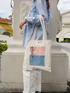 Casual Canvas Tote Bag Single Shoulder Artistic Style Color Collision Design Simple Fashion Canvas Bag for Youth Leisure