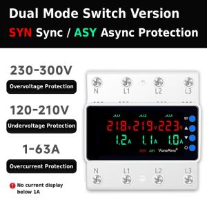 VANEAIMS 3 Phase AC380V Voltage Current Protector 63A 100A Adjustable DIN Rail Relay Over Under Voltage Overcurrent Phase Loss Sequence SYN ASY