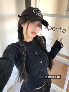 Korean Style Knitted Short Cardigan Womens Outerwear Autumn Winter Twist Casual Slim Fit Long Sleeve round Neck Sweater Coat