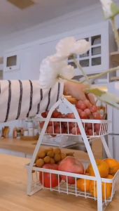 SPOT RESERVE 2-layer storage basket Portable kitchen storage Household toiletries storage rack Double layer fruit basket Camping picnic portable fruit basket Iron fruit basket Kitchen bathroom iron basket