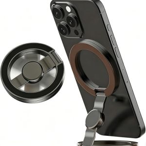 Foldable Double-Sided Mobile Phone Holder 360° Rotation Stand with Strong Magnet Finger Grip