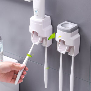 Automatic Toothpaste Dispenser Wall Mounted Smart Toothbrush Holder with Squeezer Bathroom Organizer Rack for Countertop Storage